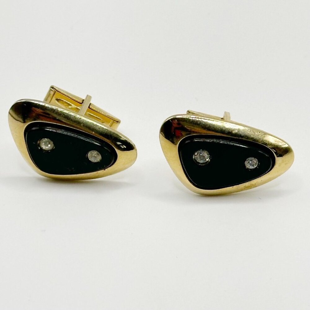 Vintage Sarah Coventry Cufflinks Space‎ Age Atomic Golden Rhinestone Mid Century